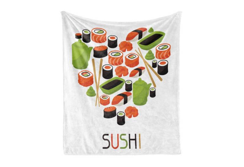 Wohndecke Gemütlicher Plüsch für den Innen- und Außenbereich, Abakuhaus, Sushi Teekanne Rolls Sauce Herz-Formular Wohndecke Gemütlicher Plüsch für den Innen- und Außenbereich, Abakuhaus, Sushi Teekanne Rolls Sauce Herz-Formular von Abakuhaus