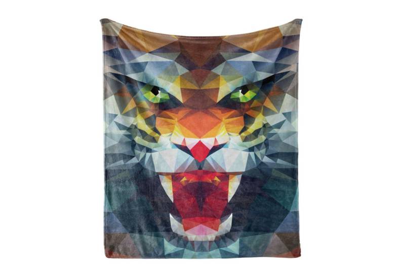 Wohndecke Gemütlicher Plüsch für den Innen- und Außenbereich, Abakuhaus, Tiger Abstrakt Portrait Tier von Abakuhaus