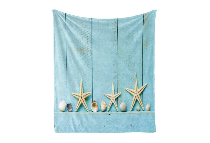 Wohndecke Gemütlicher Plüsch für den Innen- und Außenbereich, Abakuhaus, rustikales Holz Seesterne Shell von Abakuhaus
