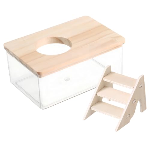 Abaodam 1 Set Hamsterbadezimmer Hamstersandbad Mit Leiter Hamstersubstratbehälter Sandbadbehälter Mit Leiter Hamsterbadewanne Hamsterzubehör Hamstertreppe Holz Transparent von Abaodam