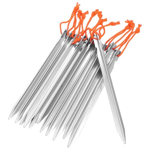 Abaodam 12 Stück Erdnagel Verstellbarer Zeltbefestigungsnagel Zeltstangen Zeltpflock im Freien Metallspikes für den Boden Ersatzpfähle für Solarleuchten Zeltnägel Aluminiumlegierung Silber von Abaodam