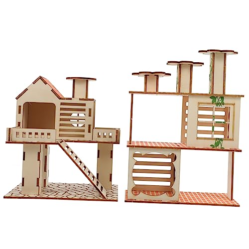 Abaodam 2 Stück Hamster Nest aus Holz Teiliges mit Plattform und Leiter Spielhaus und Versteck für Kleine Haustiere Wie Hamster Meerschweinchen und Igel Naturnahes Pet House für von Abaodam