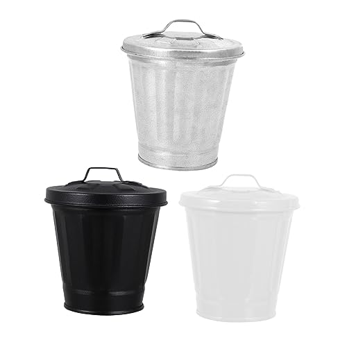 Abaodam 3Stücke Mini Mülleimer aus Multifunktionale Blumentöpfe und Abfallbehälter mit Deckel für Schreibtisch und Büro und Langlebig und Naturfarben von Abaodam