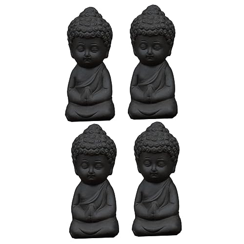 Abaodam 4 Stück Kleine Mönchsornamente Lächelnder Buddha Kleiner Mönch Dekor Mini-Buddha-mönch Kleine Buddha-skulptur Lila Basteldekor Buddha-Zen-Statue Kaffetisch Schwarze Keramik Anzeige von Abaodam