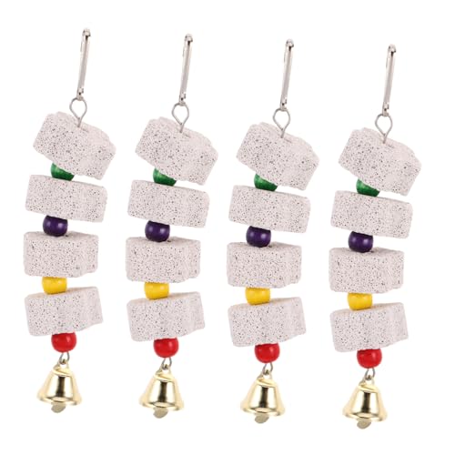 Abaodam 4 Stück Papageienschnabel Schleifstein mit Glocke Natürliches Kauspielzeug für Papageien Wellensittiche Nymphensittiche Fördert Gesunde Schnabellänge Vogelkäfig Zubehör von Abaodam
