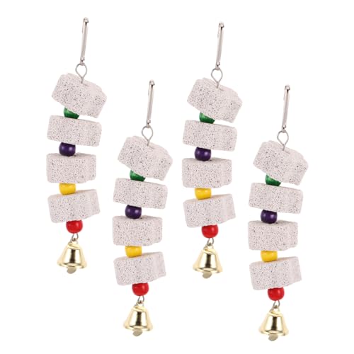 Abaodam 4 Stück Papageienschnabel Schleifsteine mit Glocke Buntes Kauspielzeug für Wellensittiche Nymphensittiche Kanarienvögel und Kleine Haustiere Natürliche Zahnpflege und Schutz von Abaodam