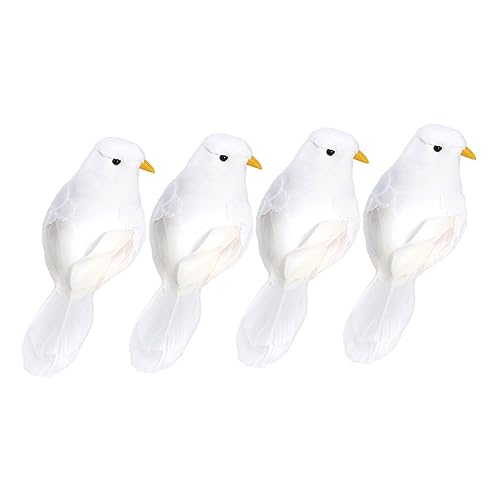 Abaodam 4 Stück Simulationsvogel Schaumspatzen Künstliche Gefiederte Vögel Bastelpiegons Vögel Miniaturen Hängende Vogelverzierung Vogel-Figuren-Statue Tier Weiß Dekorativer Vogel Feder von Abaodam