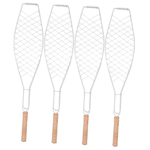 Abaodam 4 Stück Teiliges Fischgrill Holzgriff Langlebiger Antihaft metallgrillclip für Outdoor BBQ Camping Picknick Vielseitig für Fisch Steak Gemüse rutschfest und Einfach zu Handhaben von Abaodam