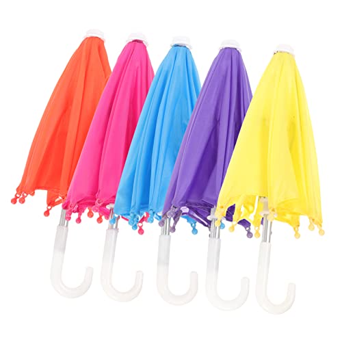 Abaodam 5 Stück Puppenschirmspielzeug Strand Größe Regenschirm Mini winzig bunt UV Desktop-Puppenschirm Kinderschirmmodell Puppenversorgung entzückender Puppenschirm Stoff von Abaodam