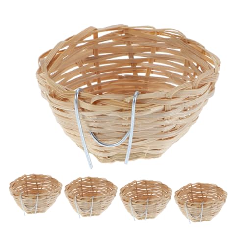 Abaodam 5 Stück Teiliges Handgewebtes Naturholz-vogelnest mit Haken Atmungsaktives Leichtes Nistplatz Kleine Papageien Kanarienvögel und Junge Ziervögel zum Aufhängen im Vogelkäfig von Abaodam