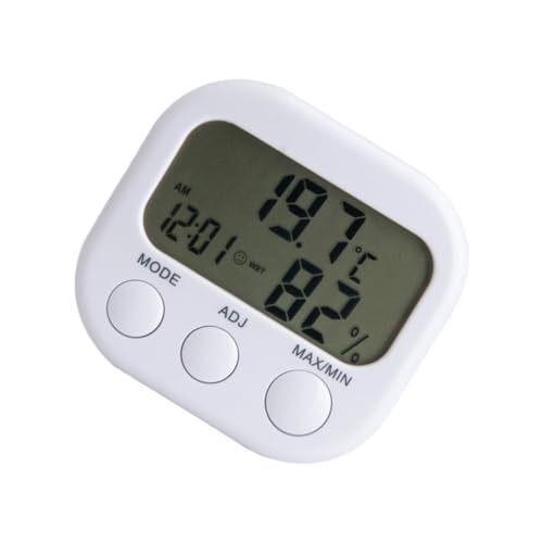 Abaodam Digitales Thermometer Innen mit Hygrometer und Uhr Hochpräziser Temperatur Luftfeuchtigkeitsmesser für Bad Schlafzimmer Büro Weiß Energiesparend Zuverlässig Tragbar von Abaodam