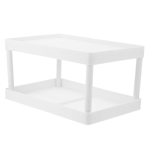 Abaodam Doppelregal kleines Schreibtischregal Arbeitsplatten-Eckregal doppelschichtiges Lagerregal Schreibtisch-Papier-Organizer Doppellagiges Lagerregal Plastik Weiß von Abaodam