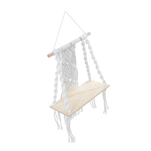 Abaodam Makramee-wandregal Schwebendes Holzregal Für Pflanzen Boho-wandregal Für Innenwand Hängeregale Für Und Wohnzimmerdekor Gewebtes Boho-Regal Für Wand von Abaodam