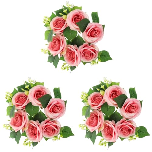 Abaodam Kunstblumen Tischkranz 3 Stück Kerzenständer Girlande Rosenkranz Spitzkerzen Esstischdekoration Floraler Kerzenkranz Partykerzenkranz Seidenrosenkerzenkränze Ringe Stumpenkerzenringe Konische von Abaodam