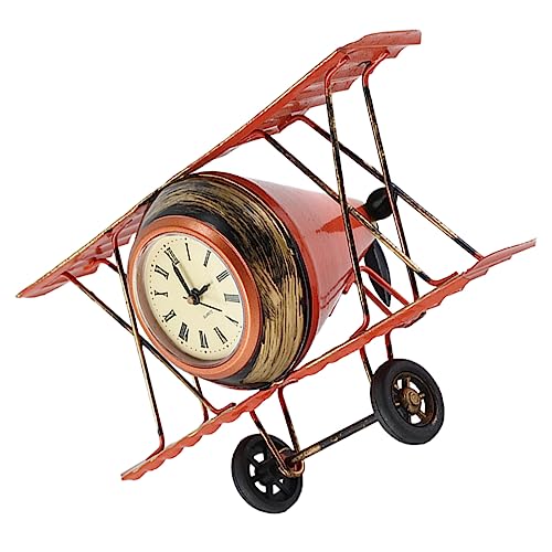 Abaodam Vintage Tischuhr Nachttischuhr Desktop-Flugzeug-Ornament Retro-flugzeugdekoration Foto-Requisiten Für Nachttischdekoration Retro-Uhr Dekorative Uhr Metalldekor Statue Schmiedeeisen von Abaodam