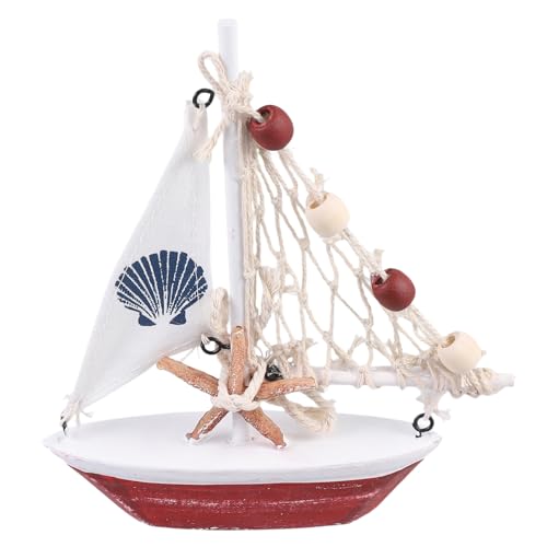 Abaodam Segelmodell Tischplatte Antiquität Ornament Bootsdekor Retro Miniatur Segelboot Schmücken Rustikal Dekorationen Dekorativ Stranddekor Schreibtisch Klein Hölzern Rot von Abaodam