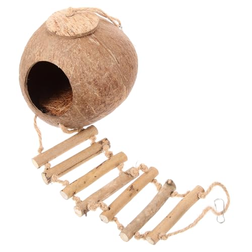 Abaodam Vogel Nest aus Natürlicher Kokosnussschale mit Leiter Teiliges Hängendes Versteckspielzeug für Papageien und Kleintiere Gemütliches Haustierbett für Hamster Meerschweinchen und Abaodam Vogel Nest aus Natürlicher Kokosnussschale mit Leiter Teiliges Hängendes Versteckspielzeug für Papageien und Kleintiere Gemütliches Haustierbett für Hamster Meerschweinchen und von Abaodam