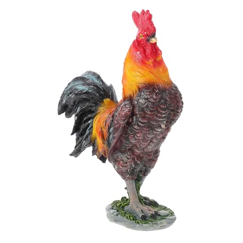 Abaodam Wetterfeste Resin Gartenfigur Hahn Dekorative Handbemalte Gartendeko für Draußen Stabile Resinfigur mit Flachem Boden für Terrasse und Innenhof von Abaodam