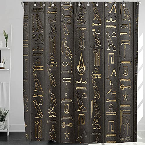 Abaysto Antike ägyptische Dekoration Duschvorhang Hieroglyphen Alphabet Symbole coole ägyptische Buchstaben Zeichnung Badezimmer Polyester Stoff Duschvorhang Sets mit Haken 91,4 x 183,3 cm von Abaysto