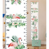 Personalisierte Flamingo Wachstumstabelle Blumenkinderzimmer Dekor, Aquarell Tropisch von AbbaArtDesignUA