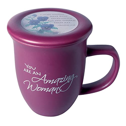 Amazing Woman Tasse und Untersetzer/Deckel, Keramik, groß, 400 ml, Dusky Purple von Abbey Press