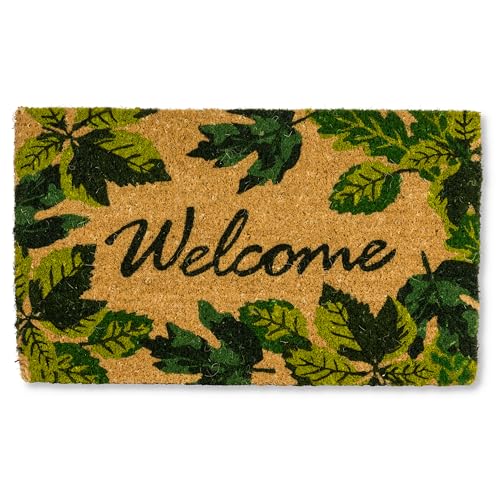 Abbott Collection Leafy Welcome Fußmatte – Kokosfaser, Natur/Grün (18 x 30 l) von Abbott Collection