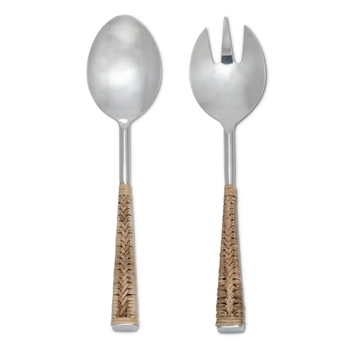 Abbott Collection Salatbesteck mit Rattan-Griff, Edelstahl/Naturrohr, naturfarben (27,9 cm L) von Abbott Collection