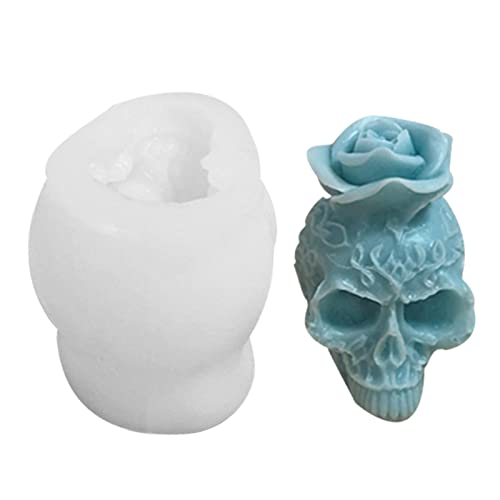 Abbto 2 x Schädelform aus Silikon, Totenkopf-Kerzenform mit Rosen-Dekoration zur Kerzenherstellung, 3D-Silikon-Gipsform für Halloween-Tischdekoration Abbto 2 x Schädelform aus Silikon, Totenkopf-Kerzenform mit Rosen-Dekoration zur Kerzenherstellung, 3D-Silikon-Gipsform für Halloween-Tischdekoration von Abbto
