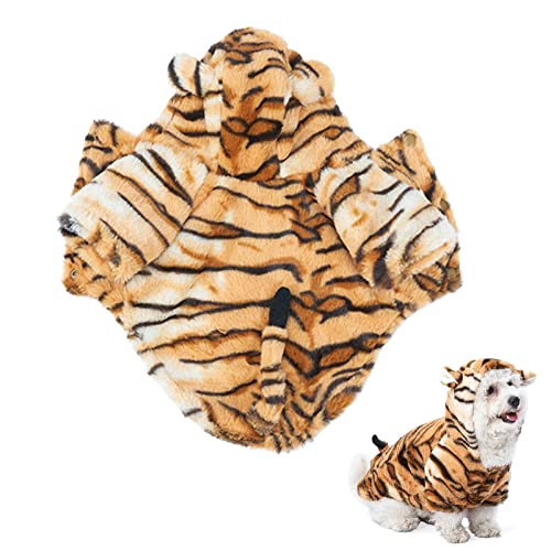 Abbto Haustier-Kleidung, Tiger-Hunde-Kostüm, warme Kleidung mit Kapuze für Hunde, Welpen, Katzen, Halloween-Cosplay-Kleidung (S bis XL) von Abbto