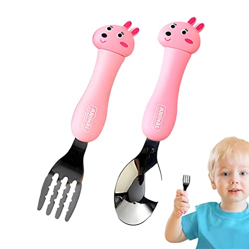 Abbto Kinder-Besteck-Set – Cartoon-Tier-Dessertlöffel für Kinder | sicheres Kinderbesteck mit rundem Griff zur Selbsternährung von Abbto