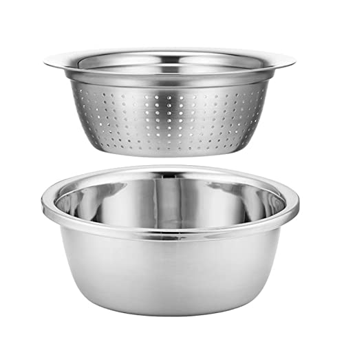 Abbto Sieb aus Edelstahl | 2er Set Salatschüssel mit perforiertem Netzkorb - Küchenfilter Set zum Waschen der Reisfilterschüssel, Siebschüssel Abbto Sieb aus Edelstahl | 2er Set Salatschüssel mit perforiertem Netzkorb - Küchenfilter Set zum Waschen der Reisfilterschüssel, Siebschüssel von Abbto