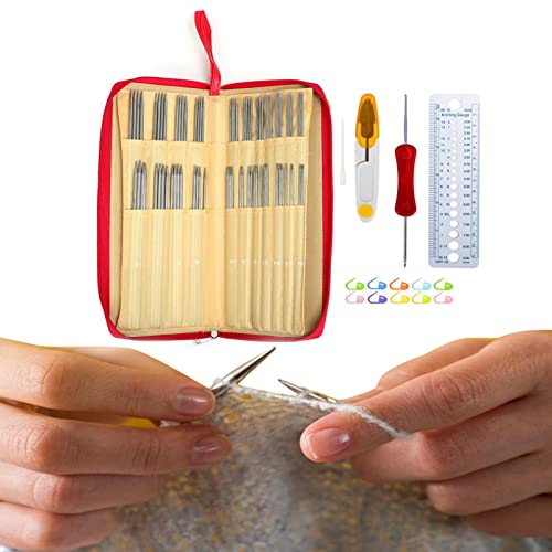 Abbto Stricknadel-Set | Edelstahl-Stricknadel-Set Gerade mit einer Spitze - Strickwerkzeug-Set mit Lineal, Schere Nähen Zubehör Kit Abbto Stricknadel-Set | Edelstahl-Stricknadel-Set Gerade mit einer Spitze - Strickwerkzeug-Set mit Lineal, Schere Nähen Zubehör Kit von Abbto