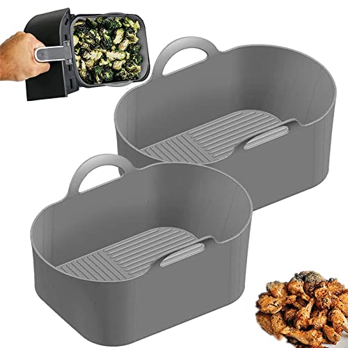Luftfritteuse Topf aus Silikon | 2 Stück/Set Silikonhüllen Topf für Dual Luftfritteuse DZ201 DZ401 | Lebensmittel-Silikontopf für 8QT Luftfritteusen mit Griffen Abbto von Abbto