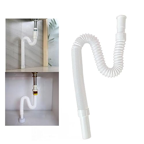 Abcsweet Universal Abflussrohr für Spüle, Küchenspüle, Kanalisation, Abflussrohrverlängerung, Flexibler Siphon Typ P/S, Weiß von Abcsweet