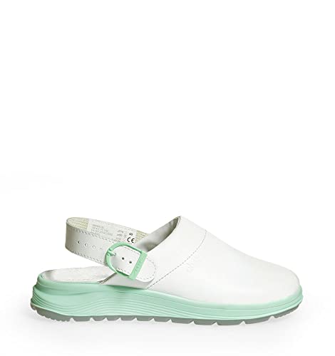 ABEBA 85081 - Unisex Schuhe - ACTIVE Clog SRC - Glattes Design - EU 38 - Weiß/ Grün - Futtermaterial: Stoff - Mit Schnallenverschluss ABEBA 85081 - Unisex Schuhe - ACTIVE Clog SRC - Glattes Design - EU 38 - Weiß/ Grün - Futtermaterial: Stoff - Mit Schnallenverschluss von Abeba