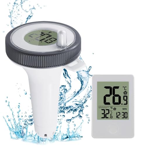 Gobesty Pool Thermometer Funkthermometer Digitales Poolthermometer Schwimmend Mit Poolsensor, Thermometer Wassertemperatur Pool mit LCD-Funk-Empfänger Reichweite Bis Zu 60m für Schwimmbäder Badewannen von Abeden