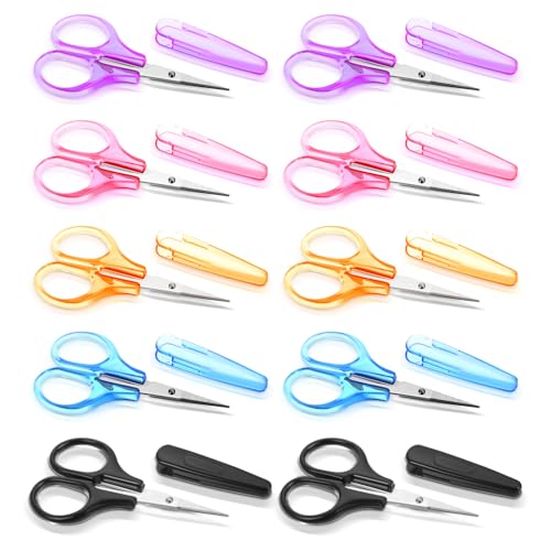 10 Stück Mini Scheren Set,Edelstahl Bastelschere,Kleine Allzweckschere,Präzises Gerades Scheren mit Schutzhülle,Bastelschere für Nähen Papier Schneiden Scrapbooking(5 Farben) von Abeillo