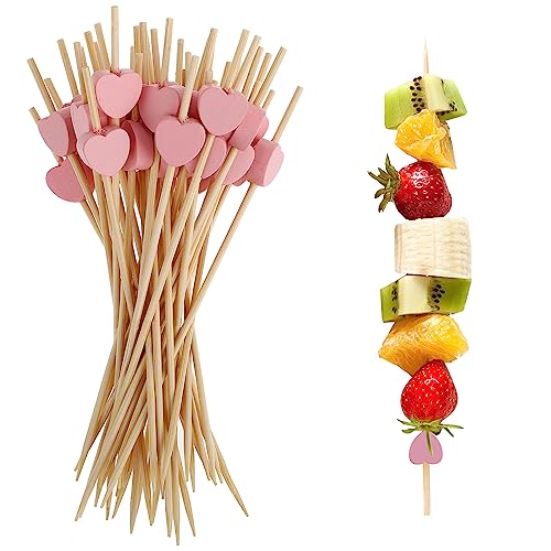 100 Stück Cocktailspieße, Holz Cocktail Sticks Cocktail Spieße Cocktail Zahnstocher Cocktail-Picks für Spieße Fingerfood, Cocktail Spieße, Cocktailparty Deko (Rosa Herz) von Abeillo