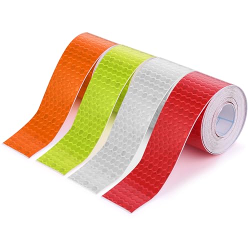 4 Rollen Reflektierendes Band Outdoor Wasserdichtes Reflektierendes Warnband Reflektierendes Band Nacht Sicherheit Aufkleber Weiß, Rot, Gelb, Orange Reflektierendes Band (1 Zoll x 39 Ft) von Abeillo