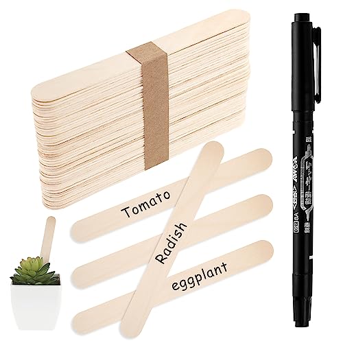 50 Stück umweltfreundliche Holzpflanzenetiketten für Outdoor-Pflanzen, natürliches Holz, Gartenpflanzenmarker und Etiketten, Schild mit Stift, wiederverwendbare Pflanzennamensetiketten (15 x 2 cm) von Abeillo