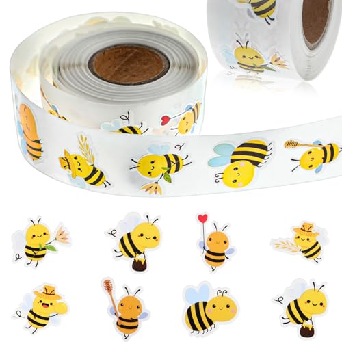 500 Stück Bienen Aufkleber Kinder,Cartoon Biene Stickers Kinder,Tier Belohnungsaufkleber Rolle,Runde Waldtier Aufklebers,Selbstklebende Tier Sticker von Abeillo
