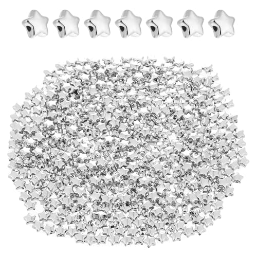 Stern Perlen 500 Stück Silber Sternförmige Abstandsperlen, 6 mm Acryl Sternform Perlen für Armbänder, Stern Abstandsperlen Silber für DIY Schmuckherstellung Basteln von Abeillo