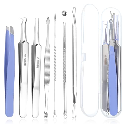 Mitesserentferner,7 Stück Mitesser Pinzette Set,Hochwertiger Pickel Ausdrücken Werkzeug,Edelstahl Komedonenquetscher mit Box,Mitesser Pickel Extraktor für Pickel Blackheads(Lila) von Abeillo