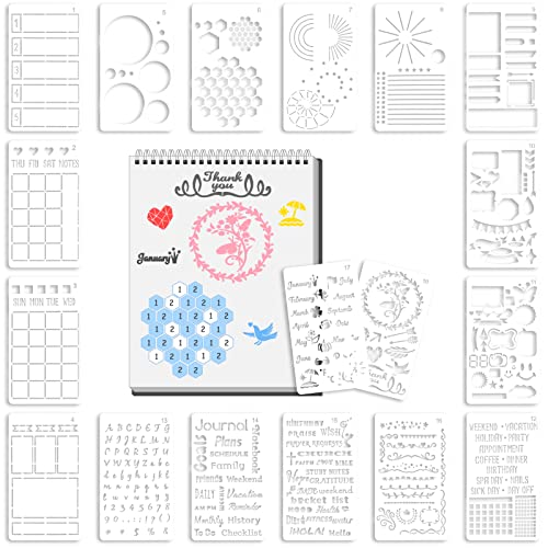 Abeillo 18 Stück Journal Schablonen Tagebuch Stencils Set, Kunststoff Plan Schablonen Wiederverwendbares DIY Malerei Vorlage für Tagebuch, Scrapbook, DIY Geschenkkarten, Fotoalbum - 10 x 18cm von Abeillo