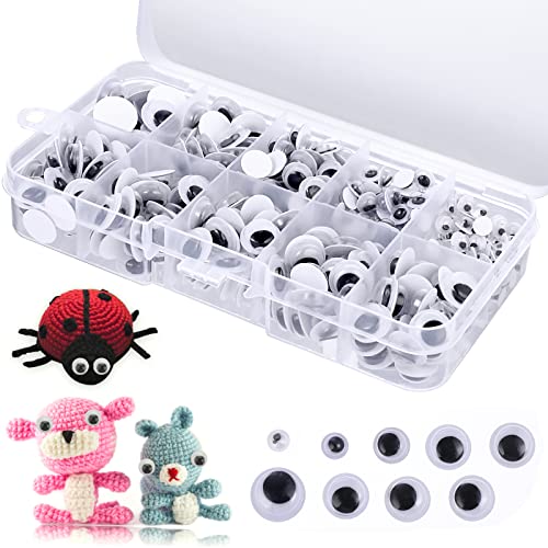 Abeillo 430 Stück Wackelaugen Selbstklebend 5/6/8/10/12 mm Wiggle Googly Eyes, Klein Knopfaugen Puppe Augen Kunststoff Kulleraugen, DIY Bastelzubehör für Puppenaugen von Abeillo