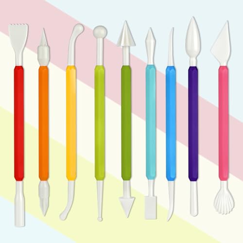 Abeillo Modellierwerkzeug 9 Stück Töpferwerkzeug Ton Werkzeug, Pottery Tools Doppelseitige Modelierwerkzeugset zum Formen Modelliermasse Clay Tools, Fondant Modellierwerkzeug für DIY Kunsthandwerk von Abeillo