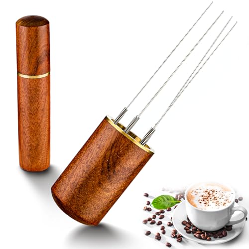 Abeillo Wdt Tool, Espresso Nadel Verteiler, Espresso Zubehör mit Ständer mit 5 Espresso Nadel 0.4 mm, Espresso Kaffeerührer, Kaffee Tamper, Barista Zubehör für Espresso Barista Werkzeug (Walnussfarbe) von Abeillo