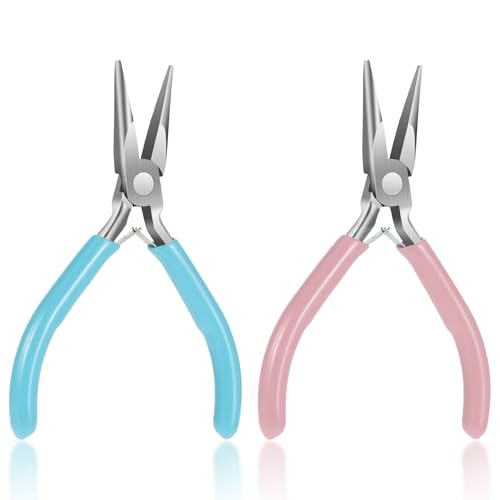 Abeillo Spitzzange für Schmuckherstellung, 11,4 cm, kleine Spitzzange, Schmuckkettenzange, Bastelzange für Drahtbiegen, Reparatur, Objektgreifen, Blau, Rosa, 2 Stück von Abeillo