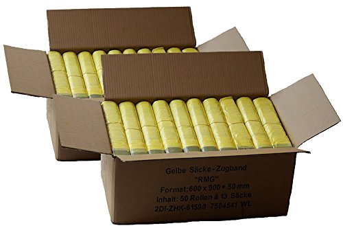 Gelber Sack *Sparpack* (100 Rollen = 1300 Säcke) - 2 Kartons mit jeweils 50 Rollen á 650 Gelbe Säcke von AbfallScout