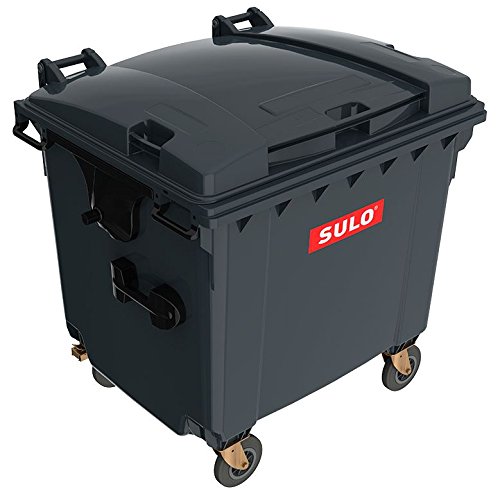 SULO 1100 Liter Volumen Restmüll-Tonne nach DIN EN 840 mit Flachdeckel | Wertstoff- Abfall- Großmüllbehälter Müllcontainer mit 4 Rollen | MGB schwarz von AbfallScout